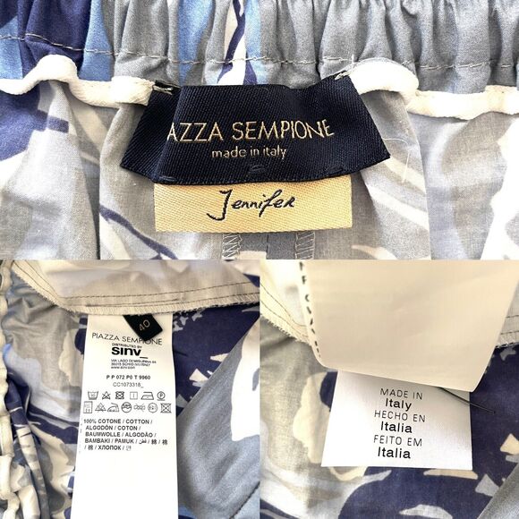 PIAZZA SEMPIONE Jennifer Cotton Bold Floral Print Pants Trousers Blue - Picture 3 of 11